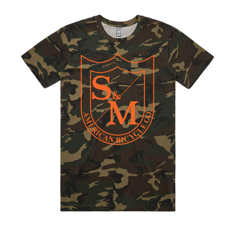 S&M Big Shield T-Shirt Orange on Camo